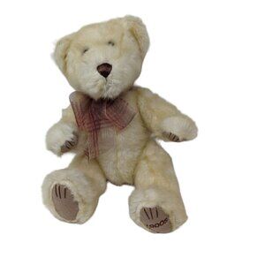 Vintage 1900s Caltoy Cream White Teddy Bear Bow Neck Stuffed Plush Soft Toy 13"